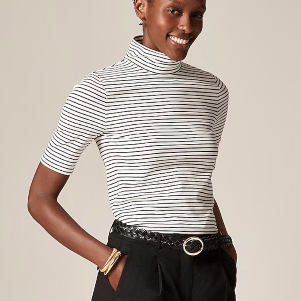 J. Crew Mock Neck Elbow Sleeve Striped Tee